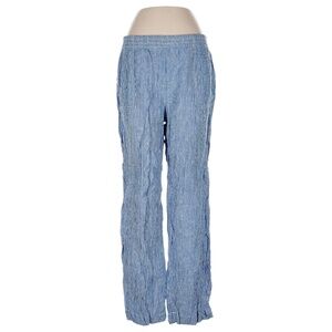 Chico’s 100% Linen Low Rise Wide Leg Beach Stripe Blue Pant with Pockets Size 2